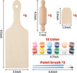 BeYumi 19Pcs DIY Wooden Cutting Board Serving Paddle Chopping Board with Handle Mini Rolling Pin Blank Wooden Labels Hanging Tags with Hole Kitchen Unfinished Wood Crafts to Paint Decor Christmas Gift
