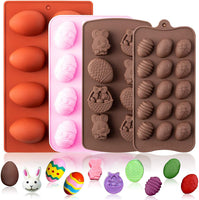 BeYumi Pack of 4 Silicone Easter Egg Bunny Chocolate Easter Day Molds Rabbit Tray for Baking Chocolate Cookies Ice Cream Jelly Candy Fondant Soap Birthday Theme Party Cupcake Cake Decor
