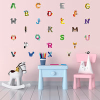 BeYumi 52Pcs Animal Alphabet Wall Decals ABC Letters Learning Cards Cutouts Montessori Educational Materials Home Preschool Classroom Decoration Bulletin Board Displays Wall Stickers for Toddler Kids