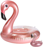 BeYumi 2 Packs Giant Inflatable Flamingo Pool Float Elegant Vinyl Swimming Floaty Pool Toy with Glitters Party Tube Outdoor Water Lounge Inflatable Raft with Flamingo Pool Drink Holder for Adults Kids