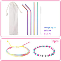 BeYumi 63Pcs VSCO Starter Stuff Pack Set Vsco Accessories- Velvet Hair Scrunchies, VSCO Stickers, Adjustable Wave Strand Beads Bracelets, Reusable Stainless Steel Straws with Brush and Storage Bag