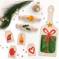 BeYumi 19Pcs DIY Wooden Cutting Board Serving Paddle Chopping Board with Handle Mini Rolling Pin Blank Wooden Labels Hanging Tags with Hole Kitchen Unfinished Wood Crafts to Paint Decor Christmas Gift