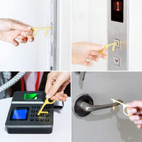 BeYumi 4Pack Contactless Door Opener Portable Safety Door Closer Keychain Non-Contact Handheld Protection Key Golden Press Elevator Stick Reusable Tool