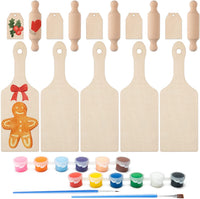 BeYumi 19Pcs DIY Wooden Cutting Board Serving Paddle Chopping Board with Handle Mini Rolling Pin Blank Wooden Labels Hanging Tags with Hole Kitchen Unfinished Wood Crafts to Paint Decor Christmas Gift