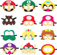 BeYumi 12Pcs Mario Felt Masks Themed Party Supplies Birthday Super Mario Party Favors Dress Up Costume Mask Photo Booth Prop Cartoon Character Cosplay Pretend Play Accessories Gift for Kids Boys Girls