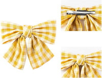 BeYumi 4 Packs Plaid Hair Bow Clips Barrettes with Black Hair Ties, 4 Colors Large Hair Bowknot(Red/Black/Yellow/Green) with Alligator Hair Clips, Elegant French Style Hair Accessories for Women Girl