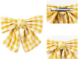 BeYumi 4 Packs Plaid Hair Bow Clips Barrettes with Black Hair Ties, 4 Colors Large Hair Bowknot(Red/Black/Yellow/Green) with Alligator Hair Clips, Elegant French Style Hair Accessories for Women Girl