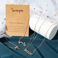 BeYumi Scorpio Necklaces 3Pcs Constellation Zodiac Layer Necklaces for Women Girls, Retro Gold Plated 12 Constellation Pendant Necklace Exquisite Letter