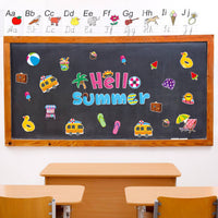 BeYumi 68Pcs Hello Summer Cutouts Summertime Bulletin Board Decoration Set Hawaiian Beach Ice Cream Watermelon Palm Tree DIY Cardstock Paper Cutout Teacher Supplies for Classroom School Kindergarten
