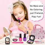 BeYumi Pretend Makeup Kit for Girls, 32Pcs Realistic Makeup Play Set with Jewelry, Bracelet and Shiny Cosmetics Bag, Birthday Gift Mess Free Fake Makeup Toys for Girls Toddlers - Imitation & Not Real