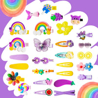 BeYumi 28 Pieces Cute Hair Clips for Toddler Girls Colorful Rainbow Flower Fruit Lollipop Cartoon Animal Patterns Barrettes Hairpins Kawaii Assorted Styles Hair Accessories for Baby Infant Kids Teens