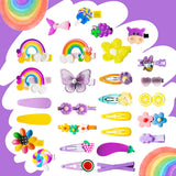 BeYumi 28 Pieces Cute Hair Clips for Toddler Girls Colorful Rainbow Flower Fruit Lollipop Cartoon Animal Patterns Barrettes Hairpins Kawaii Assorted Styles Hair Accessories for Baby Infant Kids Teens