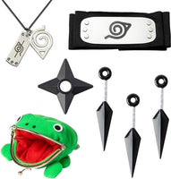 BeYumi Naruto Leaf Village Adjustable Headband Plush Frog Coin Wallet Leaf Village Symbol Logo Pendant Necklace Naruto Shuriken Plastic Toy Kunai, Naruto Anime Themed Cosplay Accessories Gift for Kids