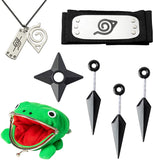 BeYumi Naruto Leaf Village Adjustable Headband Plush Frog Coin Wallet Leaf Village Symbol Logo Pendant Necklace Naruto Shuriken Plastic Toy Kunai, Naruto Anime Themed Cosplay Accessories Gift for Kids