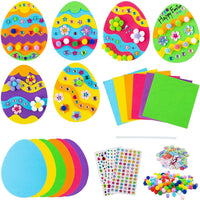 BeYumi 18pcs Easter Egg Craft Kit with 18 Eggs EVA Sticker and Diamond Stickers Flower Sequins Pompom Decoration Kids Favor Easter DIY Art Project Springtime Party Supplies