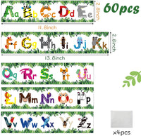 BeYumi 60Pcs Animal Alphabet Bulletin Board Borders Trim Back to School ABC English Letters Straight Borders Decoration for Preschool Classroom Nursery Playroom Wall Desk Chalkboard Whiteboard Display