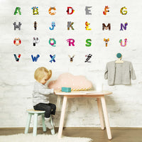 BeYumi 52Pcs Animal Alphabet Wall Decals ABC Letters Learning Cards Cutouts Montessori Educational Materials Home Preschool Classroom Decoration Bulletin Board Displays Wall Stickers for Toddler Kids