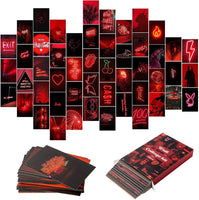 BeYumi 50PCS Red Neon Aesthetic Pictures Wall Collage Kit, Neon Red Photos Collections Collage Dorm Decors for Girl Teens and Women, Trendy Wall Prints Kit, Small Posters for Room Bedroom Aesthetic