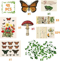 BeYumi 45Pcs Vintage Botanical Wall Collage Aesthetic with Fake Vines Small Poster Photo Dorm Trendy Cottagecore Wall Art Print Colorful Pictures Collage Retro Room Bedroom Decor for Teens Boys Girls