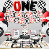 BeYumi 42 Pcs Race Car 1st Birthday Party Decorations Set | Checkered Balloons, Happy Birthday Banner, Cake Topper, Cupcake Toppers | Let's Go Racing Party Supplies for One Year Old Kids Boys