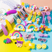 BeYumi 28 Pieces Cute Hair Clips for Toddler Girls Colorful Rainbow Flower Fruit Lollipop Cartoon Animal Patterns Barrettes Hairpins Kawaii Assorted Styles Hair Accessories for Baby Infant Kids Teens