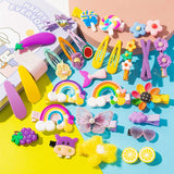BeYumi 28 Pieces Cute Hair Clips for Toddler Girls Colorful Rainbow Flower Fruit Lollipop Cartoon Animal Patterns Barrettes Hairpins Kawaii Assorted Styles Hair Accessories for Baby Infant Kids Teens
