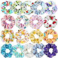 BeYumi 18Pcs VSCO Scrunchies VSCO Starter Stuff Kit-Cute VSCO Pattern Designed Hair Scrunchies, Colorful Polyester Pongee Ponytail Holder, Elastic Hair Ties Ropes Accessories for Women Girls