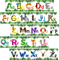 BeYumi 60Pcs Animal Alphabet Bulletin Board Borders Trim Back to School ABC English Letters Straight Borders Decoration for Preschool Classroom Nursery Playroom Wall Desk Chalkboard Whiteboard Display
