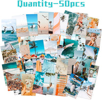 BeYumi 50PCS Blue Aesthetic Picture for Wall Collage, 50 Set 4x6 inch, Summer Beach Collage Print Kit, Fashion Room Decor for Girls, Room Wall Art Print, Dorm Photo Display, VSCO Posters for Bedroom