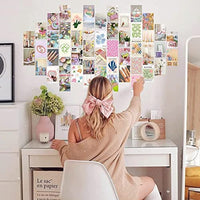 BeYumi 50Pcs Danish Pastel Aesthetic Wall Collage Kit Pink Theme Poster Photo Dorm Trendy Cottagecore Wall Art Print Warm Color Pictures Collage Room Bedroom Decor Gift for Teen Girls, 4x6 Inch