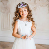 BeYumi 55Pcs Princess Pretend Jewelry Toys Set with Pink Ballet Tutu Skirt Sequins Handbag, Adjustable Rings Crowns Necklaces Earrings Wands Bracelets, Dress Up Birthday Gifts Party Favors for Kids