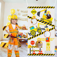 BeYumi Construction Truck Toss Game Banner with 4 Bean Bags, Excavator Theme Party Game for Indoor Outdoor Activities, 4 Score Holes Digger Banner Birthday Party Decorations Supplies for Kids Adults