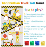 BeYumi Construction Truck Toss Game Banner with 4 Bean Bags, Excavator Theme Party Game for Indoor Outdoor Activities, 4 Score Holes Digger Banner Birthday Party Decorations Supplies for Kids Adults