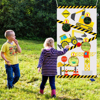 BeYumi Construction Truck Toss Game Banner with 4 Bean Bags, Excavator Theme Party Game for Indoor Outdoor Activities, 4 Score Holes Digger Banner Birthday Party Decorations Supplies for Kids Adults